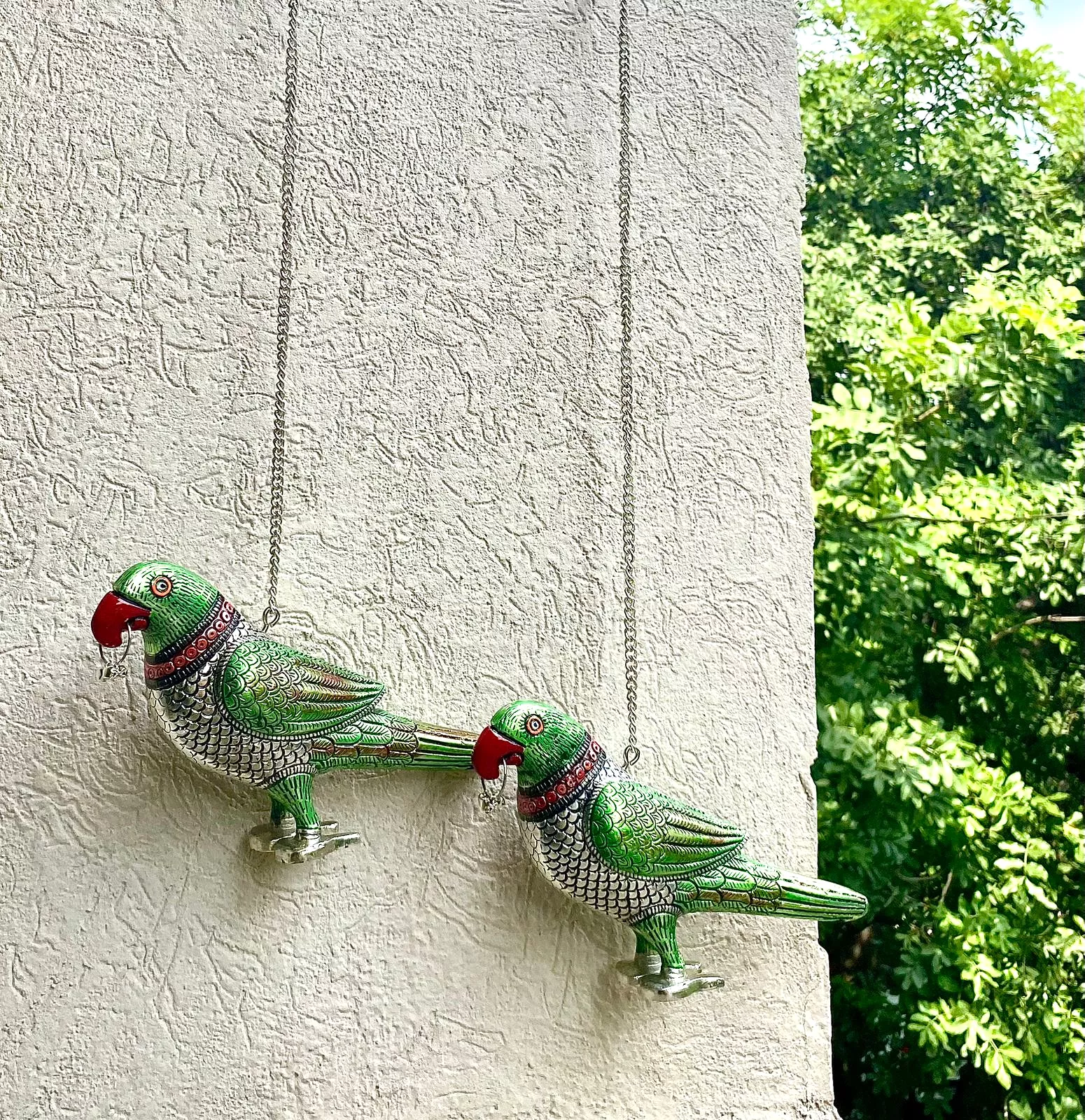 Silver Plated colored Parrots with chain for hanging -ANUB001SP