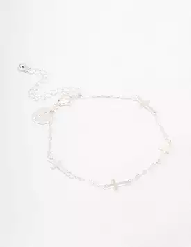 Silver Plated Station Cross Chain Bracelet