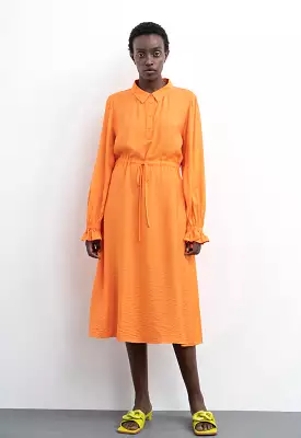 Solid Dress With Waist Drawstring