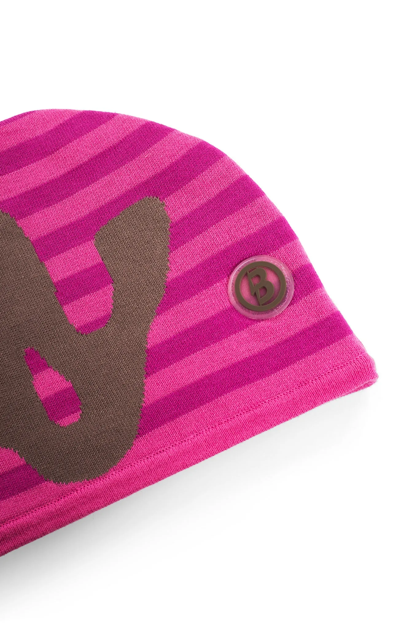 STRIPED KNIT BEANIE (PINK/BROWN)