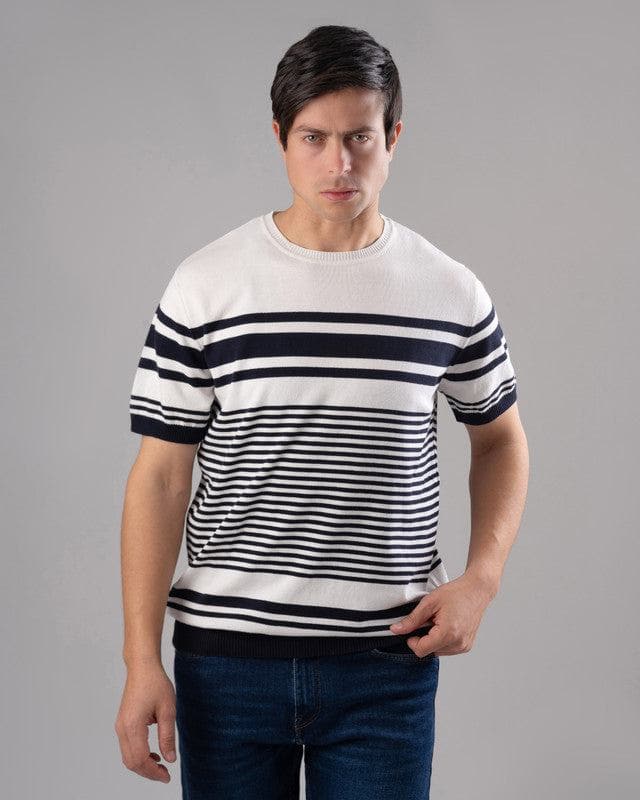 STRIPED KNIT T-SHIRT  - OFF WHITE