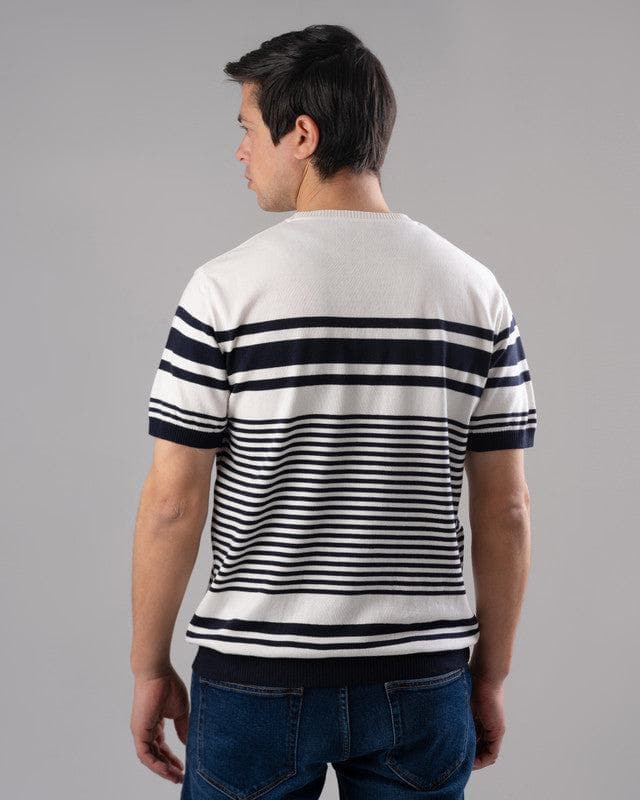 STRIPED KNIT T-SHIRT  - OFF WHITE