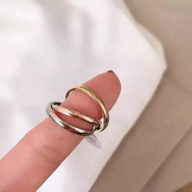 Top Quality 3 Color Round Wrist Rings For Women Steel Wedding Engagement Female Finger Ring Circle Cross Party Jewelry -S4477743