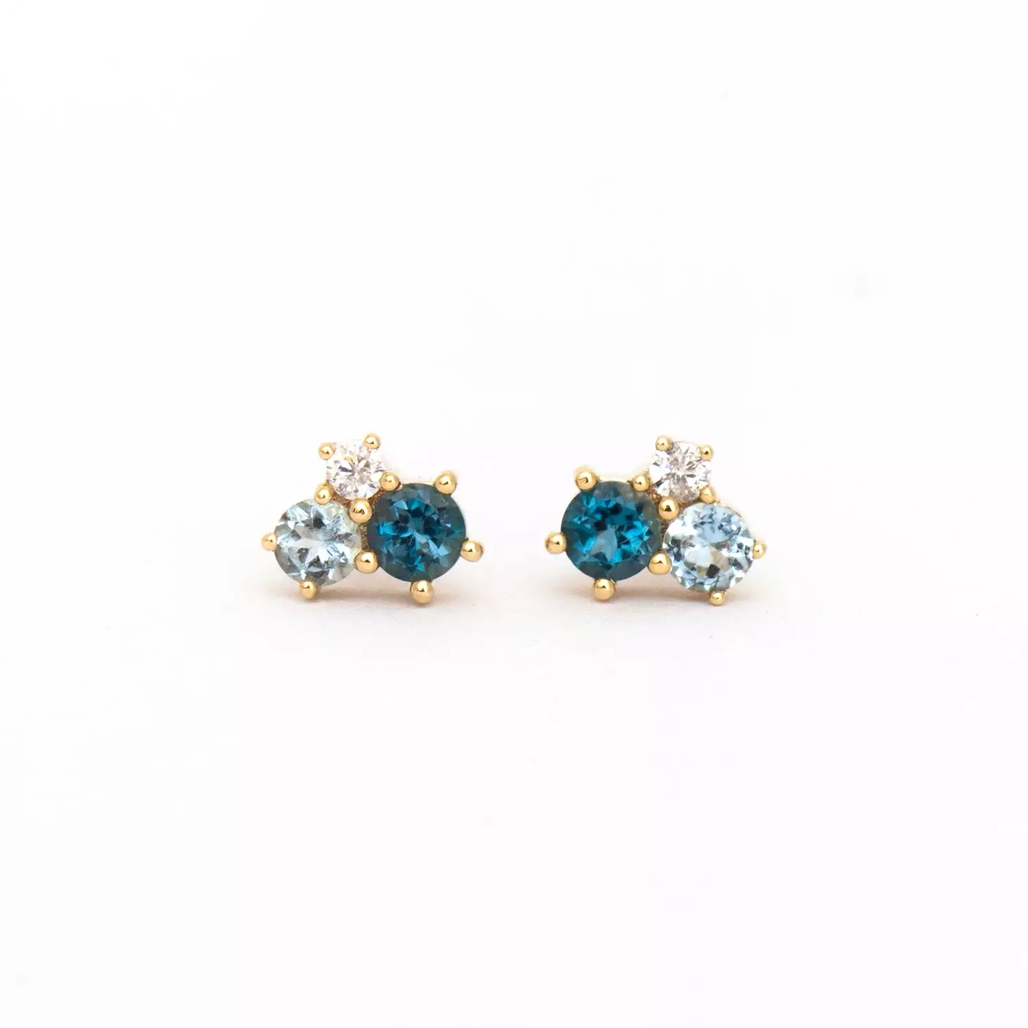 Topaz, Aquamarine, & Diamond Trio Bubbles Studs