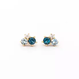 Topaz, Aquamarine, & Diamond Trio Bubbles Studs