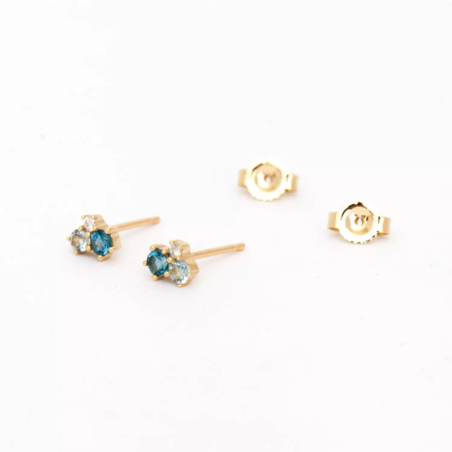 Topaz, Aquamarine, & Diamond Trio Bubbles Studs