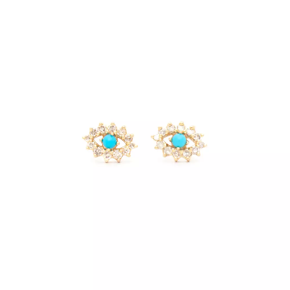 Turquoise & Diamond Evil Eye Studs