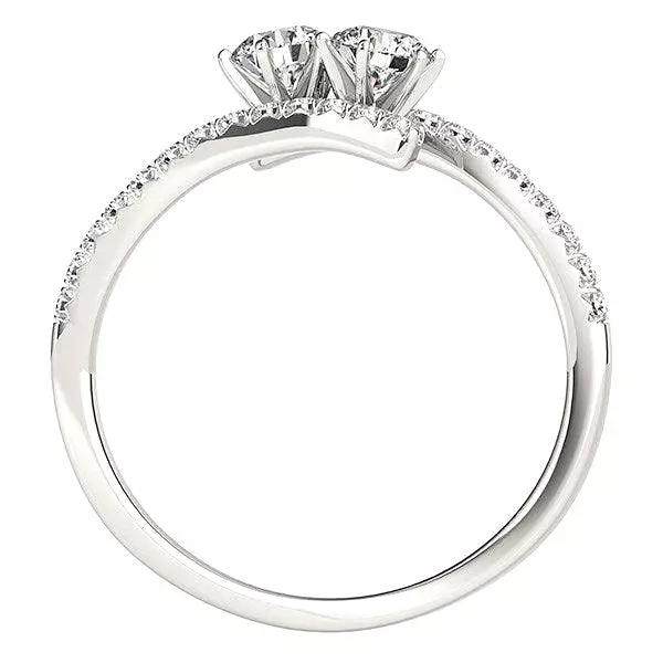 Two Stone Bypass Diamond Ring in 14k White Gold