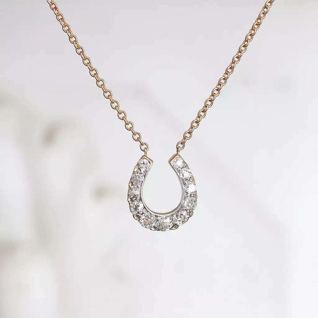 Victorian Old Mine Cut Diamond Horseshoe Necklace