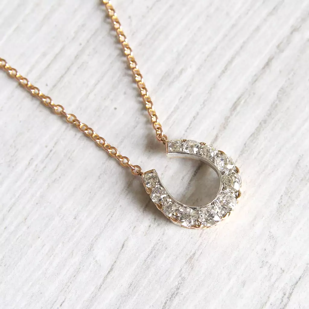 Victorian Old Mine Cut Diamond Horseshoe Necklace