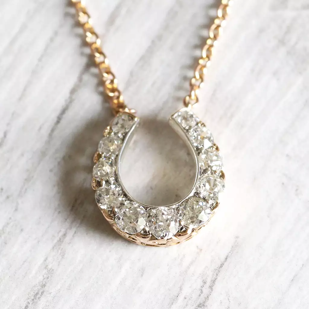 Victorian Old Mine Cut Diamond Horseshoe Necklace