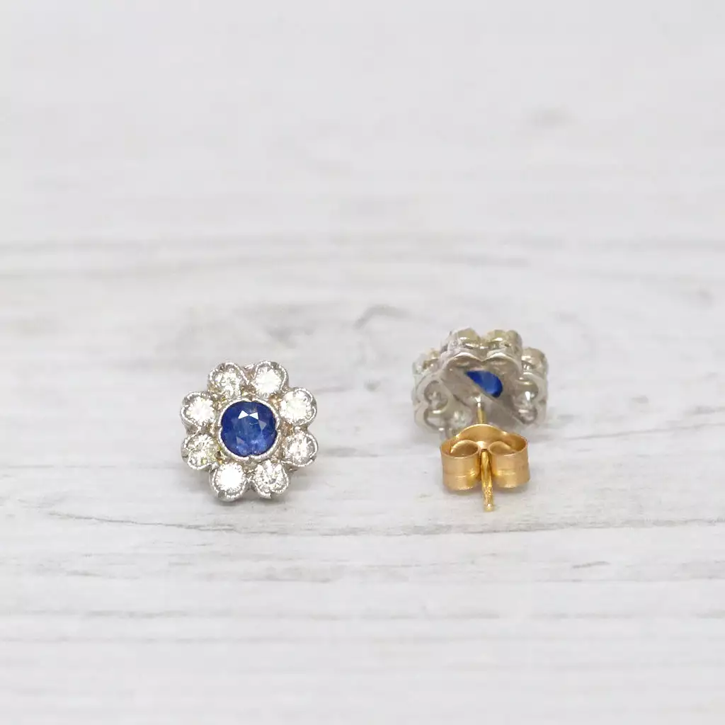 Vintage Sapphire and Diamond Cluster Studs