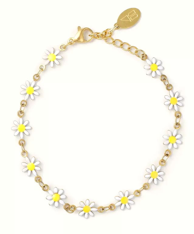 White Daisy Bracelet - Gold