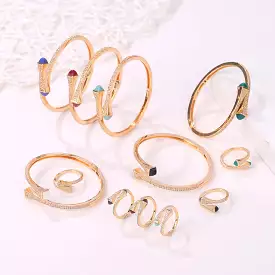 Women 2 Pcs Bracelet Ring Set Colorful Resin Gold Bangle Ring Wedding Party Jewelry Set