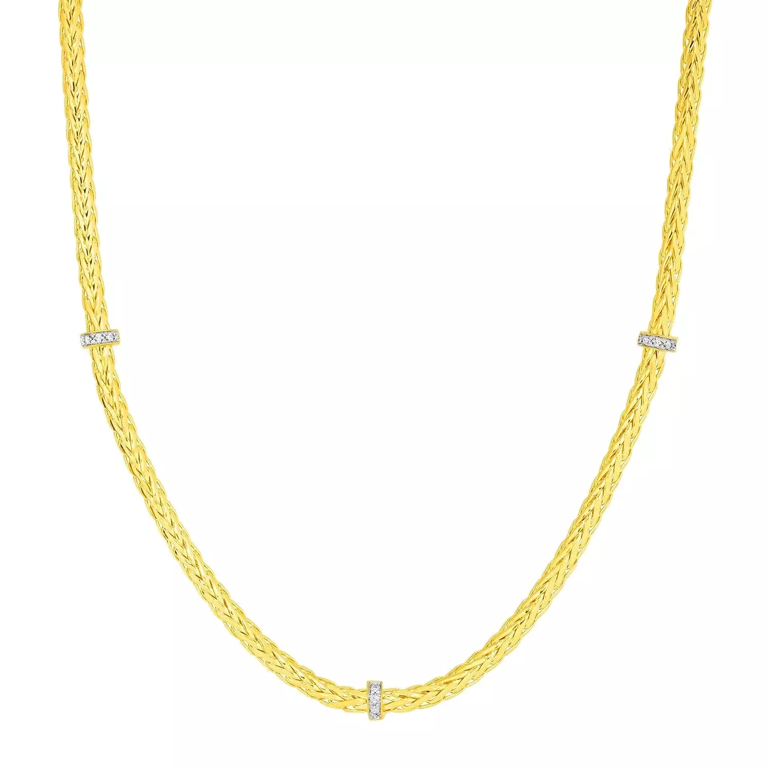 Woven Rope Necklace with Diamond Accents in 14k Yellow Gold