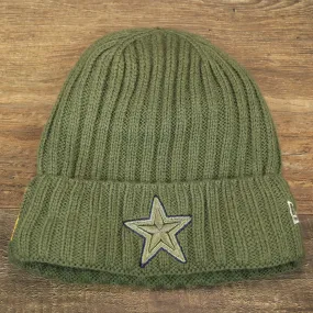 Youth Dallas Cowboys on Field Salute To Service Ribbon American Flag Side Patch Winter Beanie | Kid’s Olive Green Winter Beanie